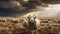 Sheep Under Approaching Storm. Generative AI