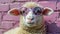 Sheep Wearing Sunglasses on Pink Background