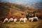 Sheeps in autumn fairytale colors from the mountains, remarkable autumn colors in the mountain forest