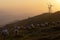 sheeps pacing in the basque mountains at sunset