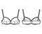 Sheer Bra lingerie technical fashion illustration with adjustable shoulder straps, hook-and-eye closure. Flat brassiere