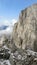 Sheer cliffs. Blue sky.