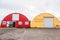 Sheet metal buildings with arched roofs in iceland used as souvenir shops