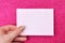 Sheet of paper for inscription on pink background