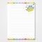 Sheet template for notebook, notepad, diary. Lined paper. Cute character envelope. With a color image. Isolated vector