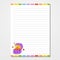 Sheet template for notebook, notepad, diary. Lined paper. Cute character ring box. With a color image. Isolated vector