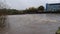 Sheffield floods river Don breaks it banks after rainfall. South Yorkshire, UK.