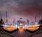 Sheikh Zayed Grand Mosque against sunset in Abu-Dhabi, United Arab Emirates