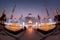 Sheikh Zayed Grand Mosque against sunset in Abu-Dhabi, United Arab Emirates