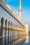 Sheikh Zayed Grand Mosque hallway corridor during sunset, in Abu Dhabi, United Arab Emirates