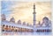 Sheikh Zayed Grand Mosque at sunset, watercolor painting