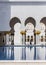 Sheikh Zayed Mosque Left Wing Corridor with Pool, The Great Marble Grand Mosque at Abu Dhabi, UAE