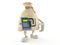 Shekel money bag character holding credit card reader