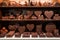 shelf filled with classic chocolate sculptures, including heart, star and flower shapes