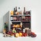 A shelf filled with lots of different types of food. AI generative image.