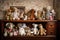 A shelf filled with lots of stuffed animals. AI generative image