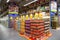 A shelf of food seasonings in a supermarket