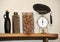 Shelf in the kitchen with antique scales,