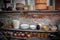 A shelf of old pots and crockery