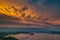 Shelf storm clouds with intense tropic rain, aerial panorama of a storm