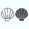 Shell line and solid icon. Black sea shell closeup illustration isolated on white. Scallop seashell outline style design