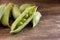 Shelled peas on a farm table