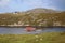 Shellfish farm on raft in Scottish loch