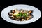 Shellfish mussels. Baked mussels with cheese, cilantro and lemon