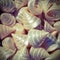 shells in baskets for sale at a souvenir shop with vintage effect