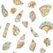 Shells colections seamles pattern in pastel colors, graphic illustration