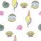 Shells and pearls. Seamless pattern.