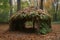 shelter made of leaves, branches, and twigs