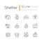 Shelters types linear icons set