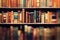 Shelves with books closeup with selective focus education concept digital illustration.