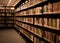 shelves with books warm lighting welcoming library