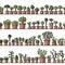 Shelves with cactus in pots, seamless pattern