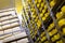 Shelves with cheese at a cheese warehouse