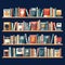 Shelves with colorful books in flat design style. Wooden bookshelves with books. School archive and bookshop, bookcase and