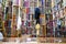 Shelves of colorful cotton reels in Tangier, Morocco