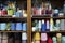 Shelves covered in spools of colorful yarn waiting for crocheting or knitting