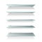 Shelves glass. Wall product display transparent, empty store shelving. Glass showcase various angle view, showcase for