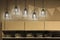 Shelves with jeans in the dim light of the store lamps