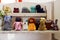 shelves with toys made of felted wool. handmade.