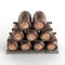 Shelves with wooden barrels isolated on a white background.