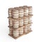 Shelves with wooden barrels isolated on a white background.