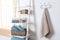 Shelving unit and rack with clean towels and toiletries