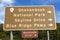 Shenandoah National Park Sign pointing to Skyline Drive Virginia