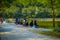 SHENZEN, CHINA - 29 JANUARY, 2017: Inside Lian Hua Shan park, large recreational area, people sitting while fishing in