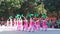 Shenzhen, China: celebrating the motherland in a series of song and dance performances, middle-aged and elderly women dressed in b