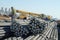 Shenzhen, China: Construction workers in handling steel